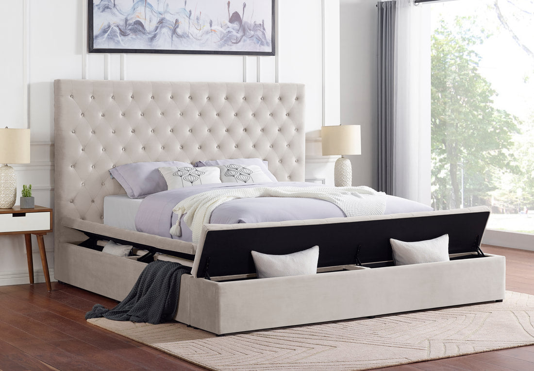 Paris Beige Platform Bed - Queen, King (HH)