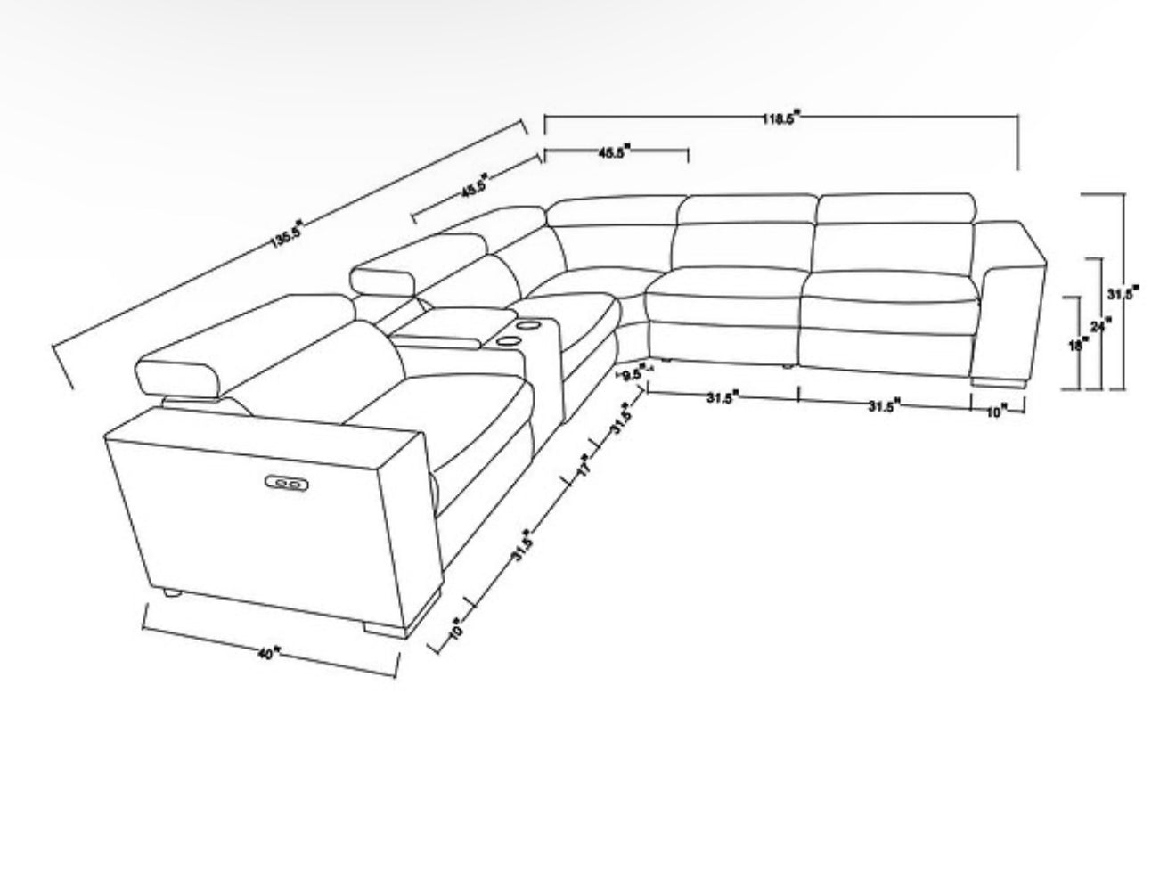 6Pcs Picasso Reclining Sectional (DK. Grey 2 Power) (NE)