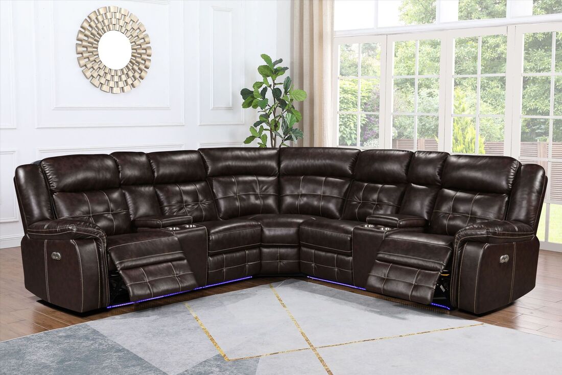 Amazon2027 Brown Power LED Reclining Sectional (HH)