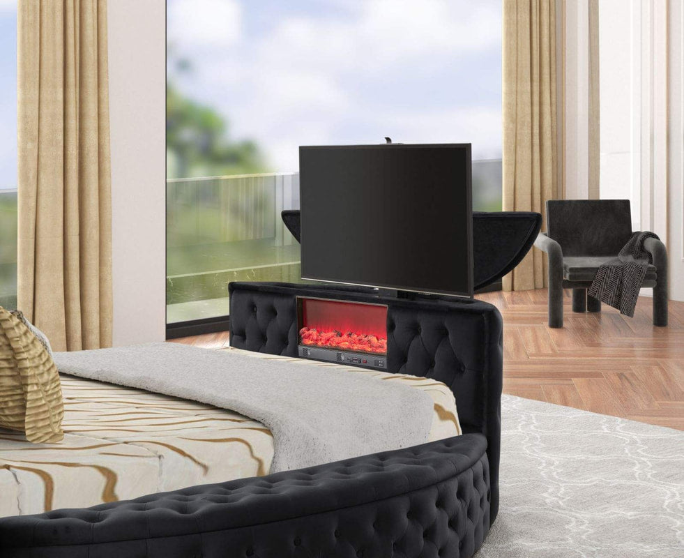 Patron2Black Platform Bed - Queen, King (w/ FIREPLACE) (HH)
