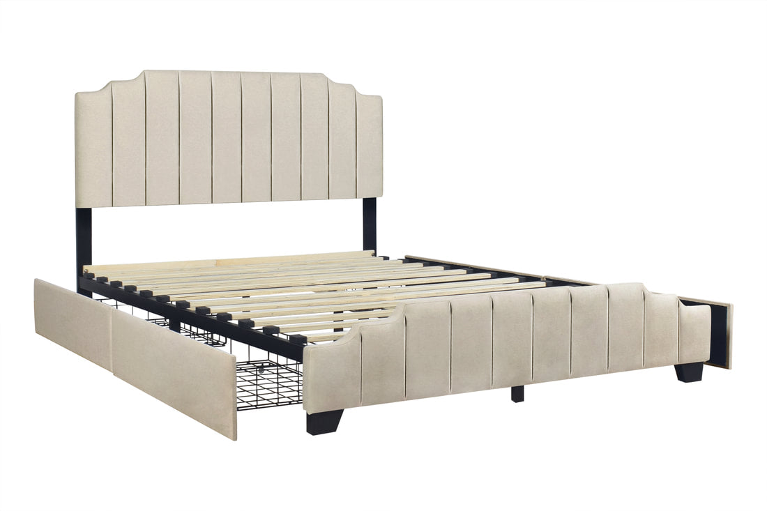 HH975 Beige Platform Bed - Full, Queen, King (HH)