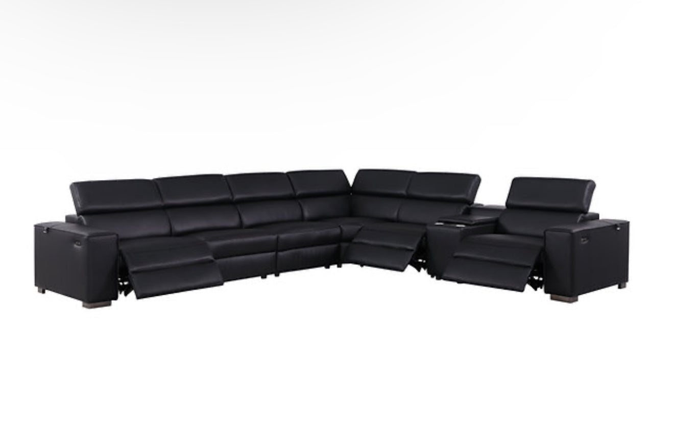 7Pcs Picasso Reclining Sectional (Black 3 Power) (NE)