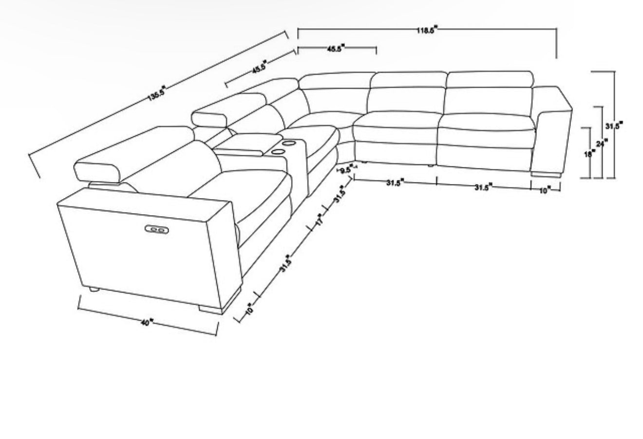7Pcs Picasso Reclining Sectional (DK. Grey 3 Power) (NE)