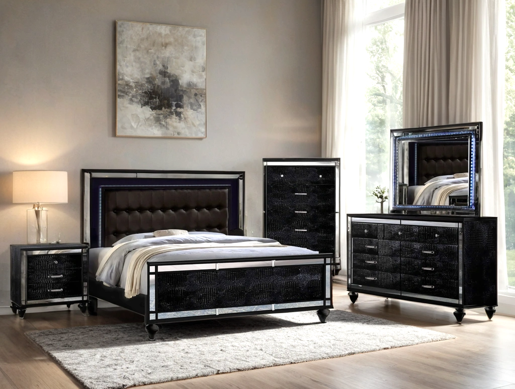 Blanca2 Black Bedroom Set Queen, King (HH)