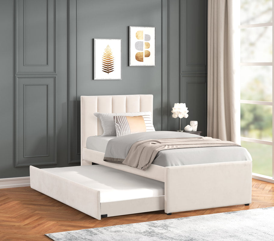 MAYA - Beige Twin Platform Bed w/ Trundle (HH)
