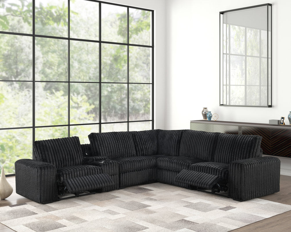 Amelia Black Power Reclining Sectional (w/ Bluetooth Speakers) (HH)
