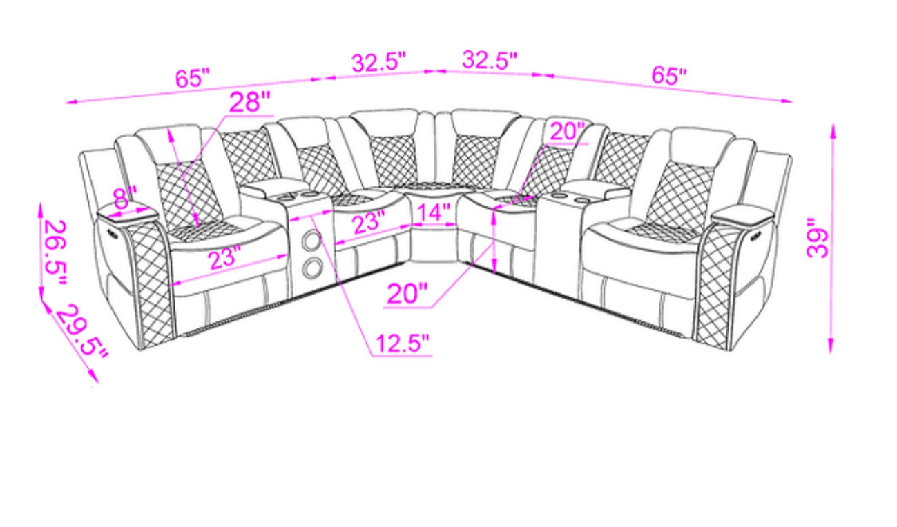 Eclipse Sectional Reclining (White) (NE)