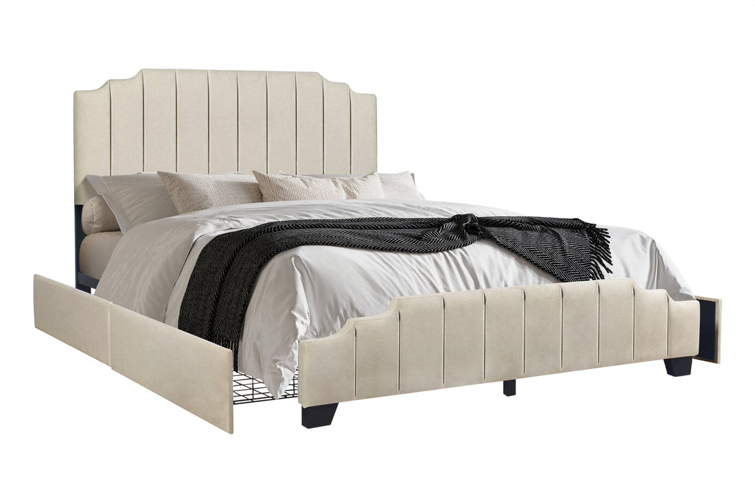 HH975 Beige Platform Bed - Full, Queen, King (HH)