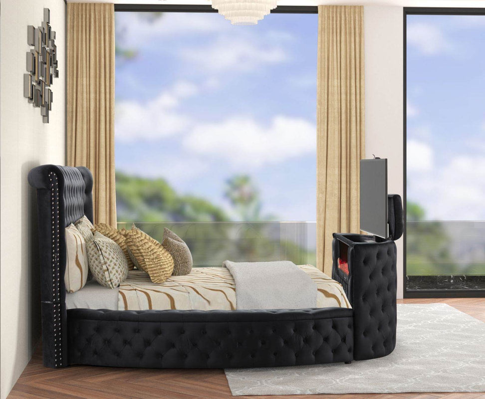 Patron2Black Platform Bed - Queen, King (w/ FIREPLACE) (HH)