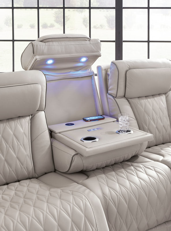 Power 2PC Reclining Set Gray (Genuine Leather + Air Massage)