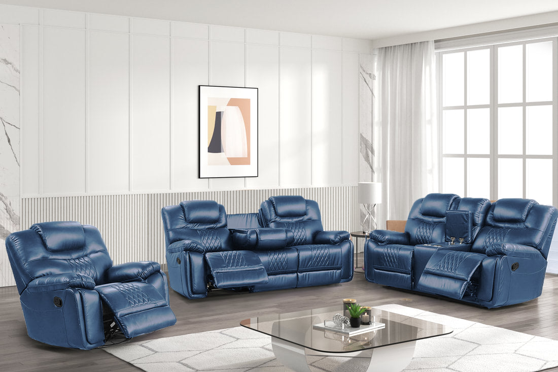 Galveston Blue - 3PC OVERSIZED Reclining Set (HH)