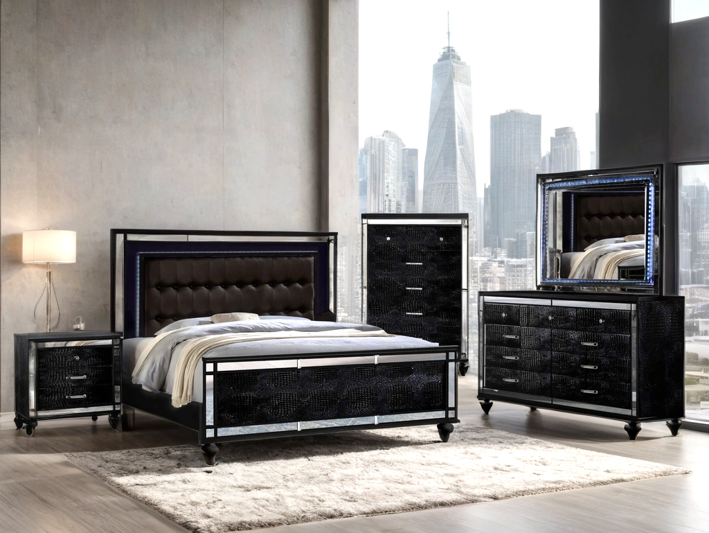Blanca2 Black Bedroom Set Queen, King (HH)