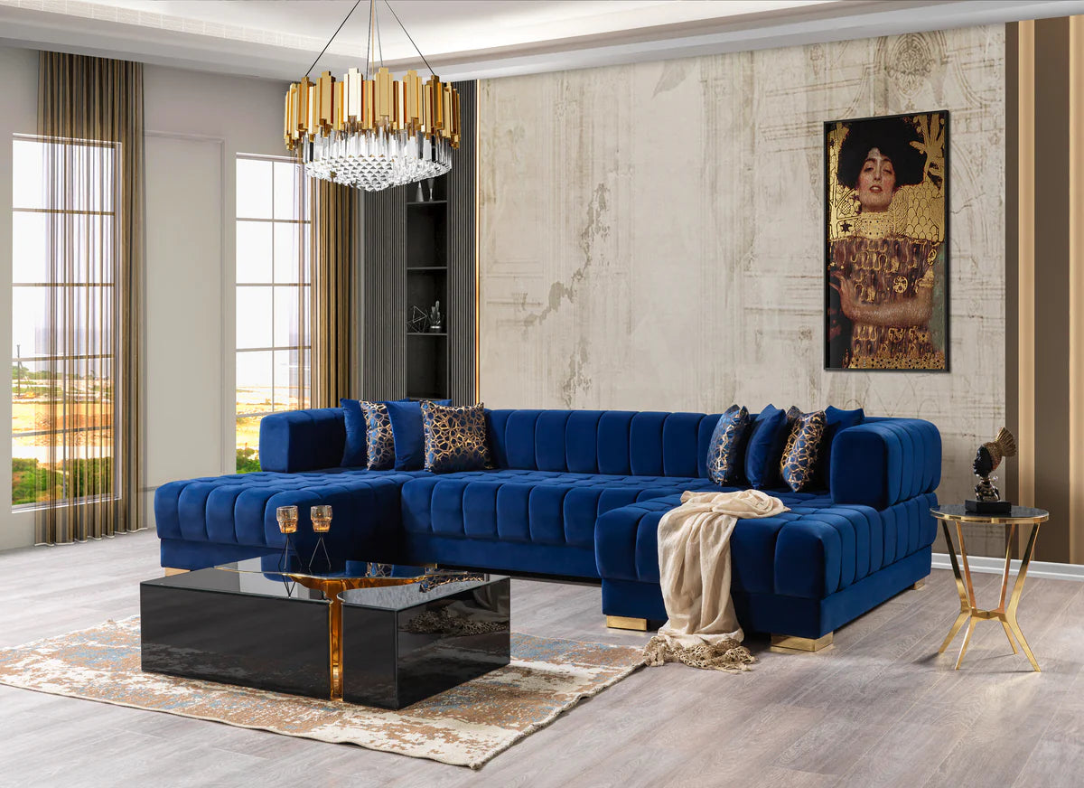 Ariana Blue Velvet Double Chaise 138" Sectional (N)
