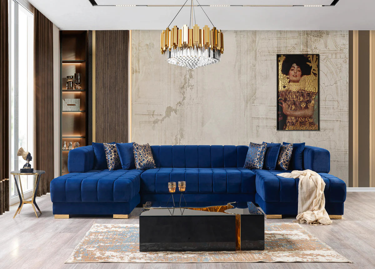 Ariana Blue Velvet Double Chaise 138" Sectional (N)