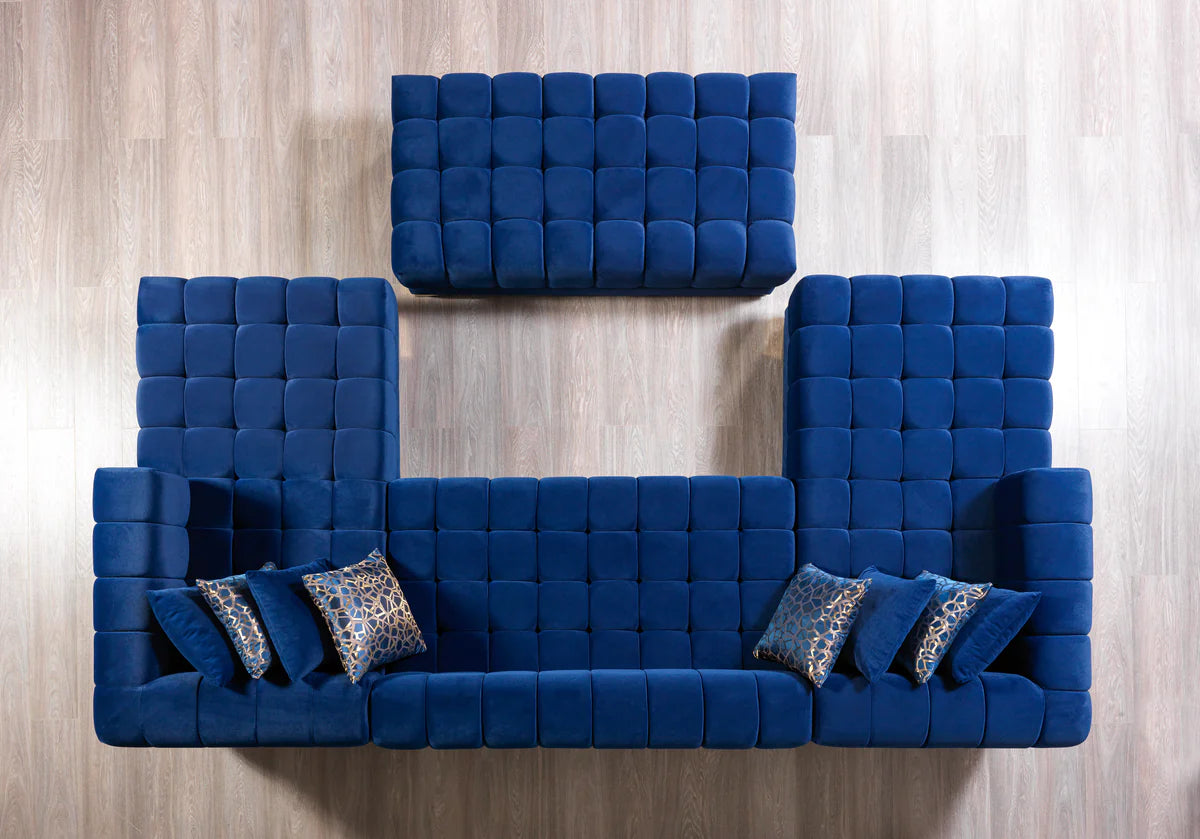 Ariana Blue Velvet Double Chaise 138" Sectional (N)