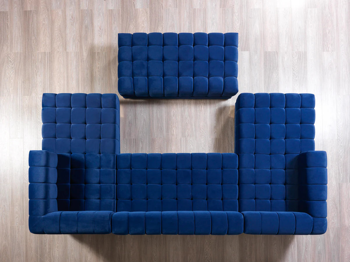 Ariana Blue Velvet Double Chaise 138" Sectional (N)