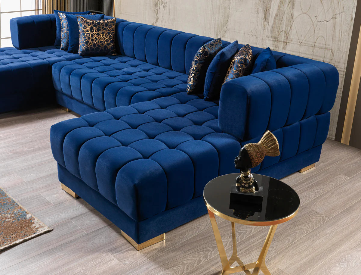 Ariana Blue Velvet Double Chaise 138" Sectional (N)