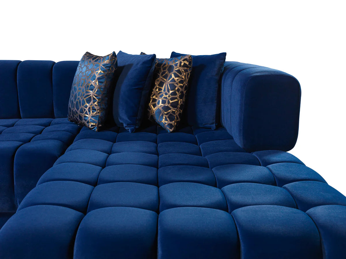 Ariana Blue Velvet Double Chaise 138" Sectional (N)
