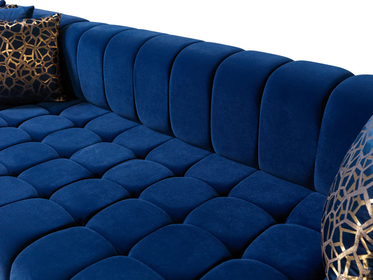 Ariana Blue Velvet Double Chaise 138" Sectional (N)