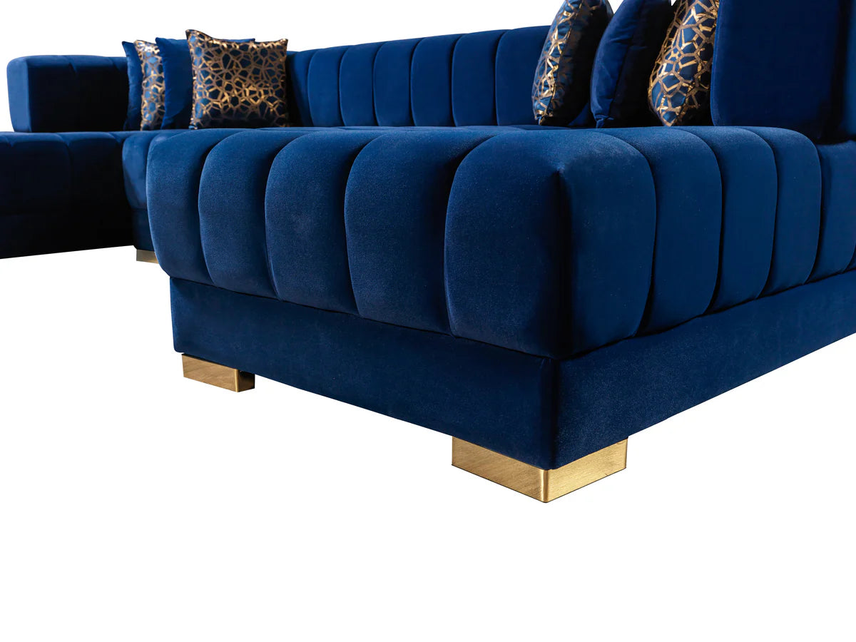 Ariana Blue Velvet Double Chaise 138" Sectional (N)