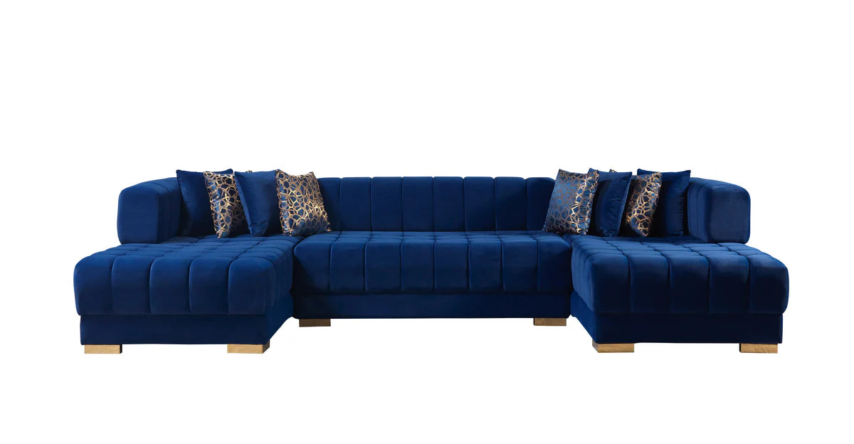 Ariana Blue Velvet Double Chaise 138" Sectional (N)