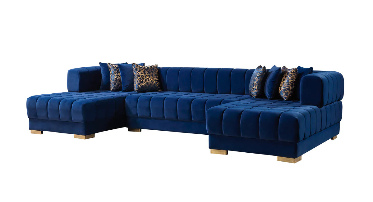 Ariana Blue Velvet Double Chaise 138" Sectional (N)