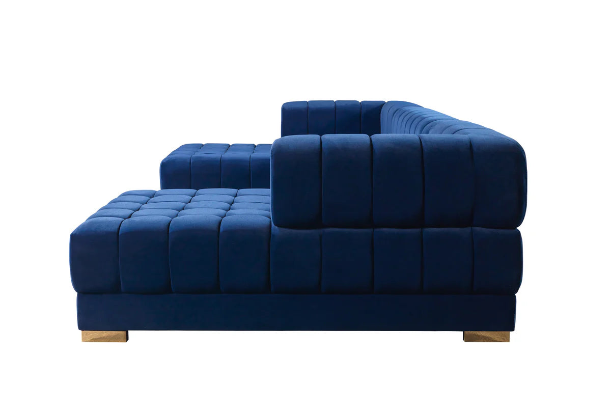 Ariana Blue Velvet Double Chaise 138" Sectional (N)