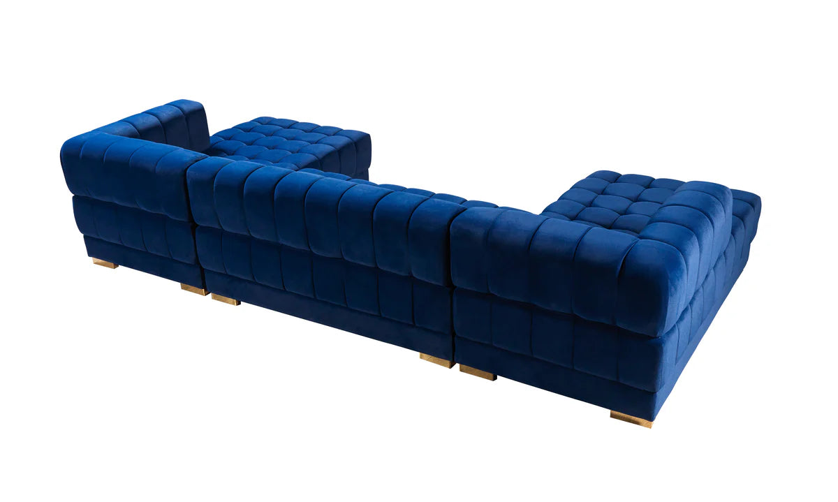 Ariana Blue Velvet Double Chaise 138" Sectional (N)