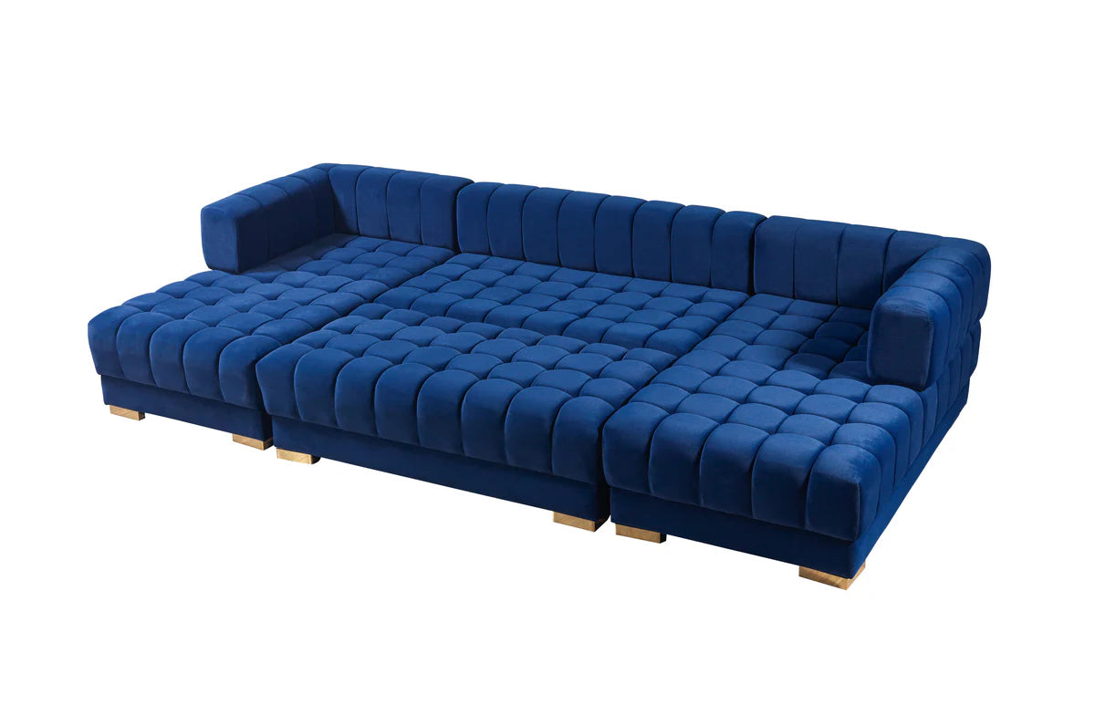 Ariana Blue Velvet Double Chaise 138" Sectional (N)