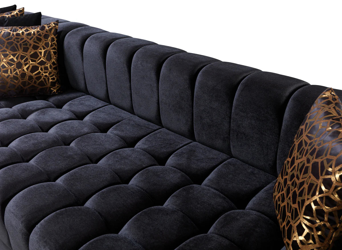 Ariana Black Velvet Double Chaise 138" Sectional (N)