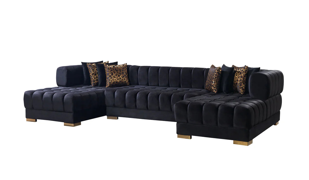 Ariana Black Velvet Double Chaise 138" Sectional (N)