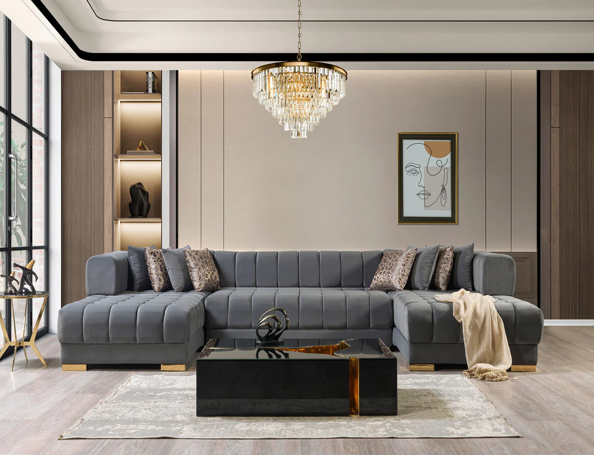 Ariana Gray Velvet Double Chaise 138" Sectional (N)