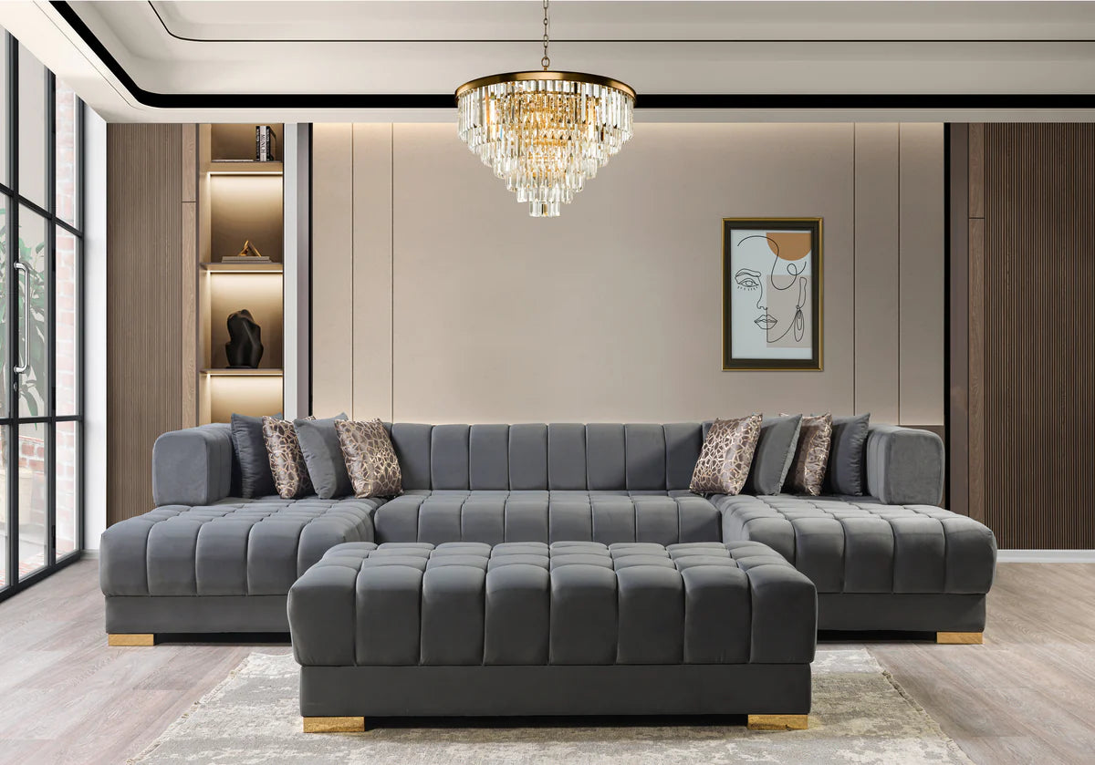 Ariana Gray Velvet Double Chaise 138" Sectional (N)