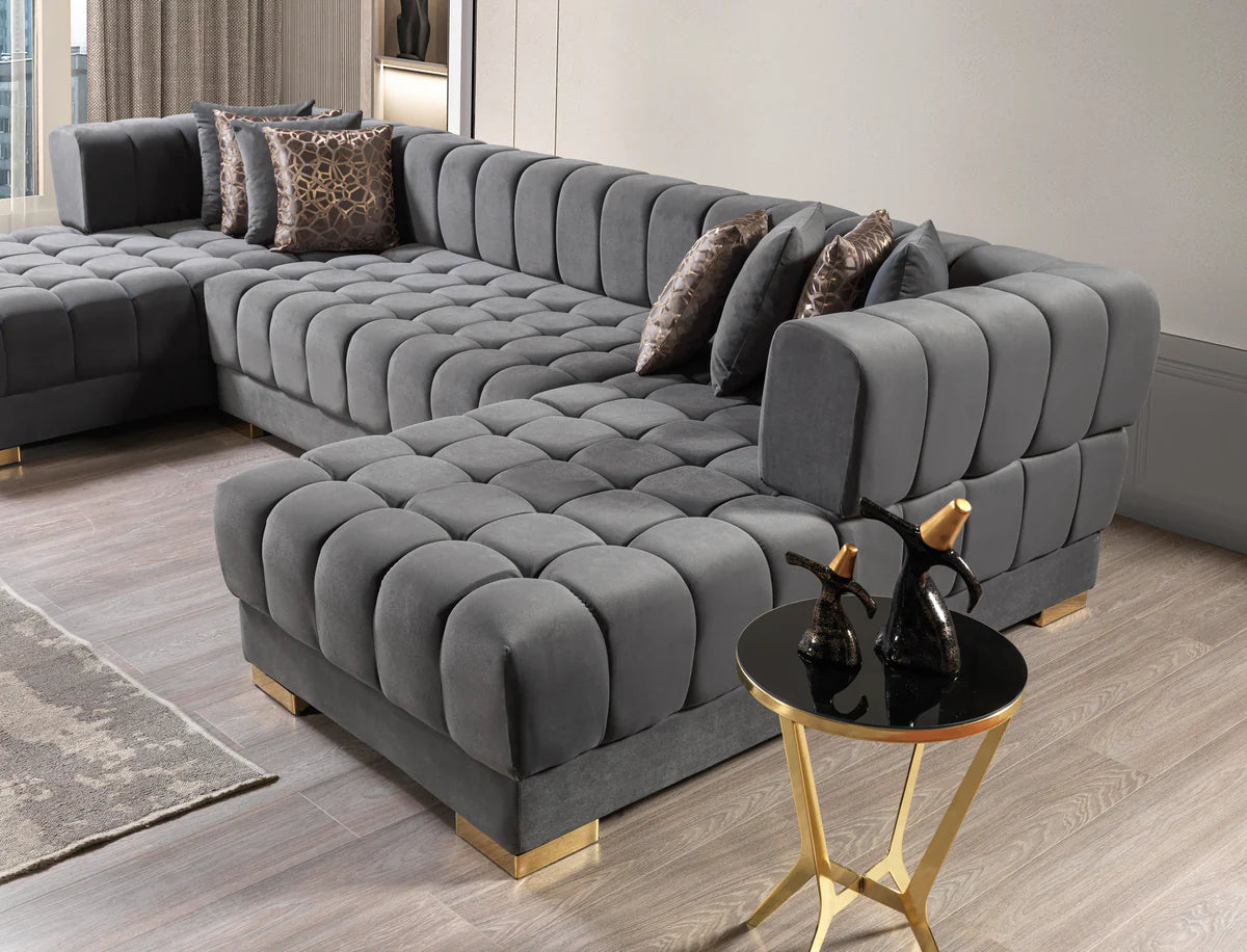 Ariana Gray Velvet Double Chaise 138" Sectional (N)