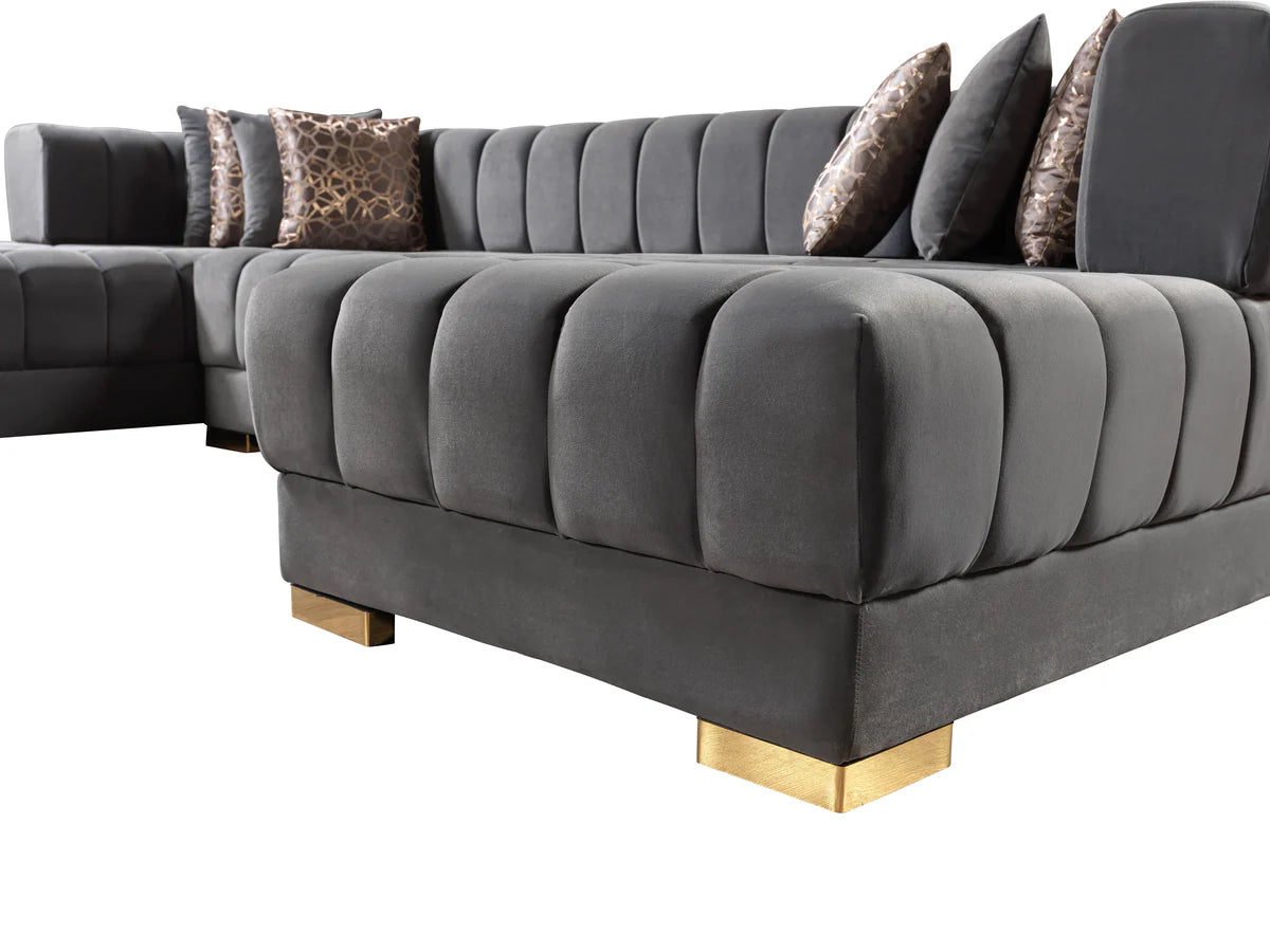 Ariana Gray Velvet Double Chaise 138" Sectional (N)