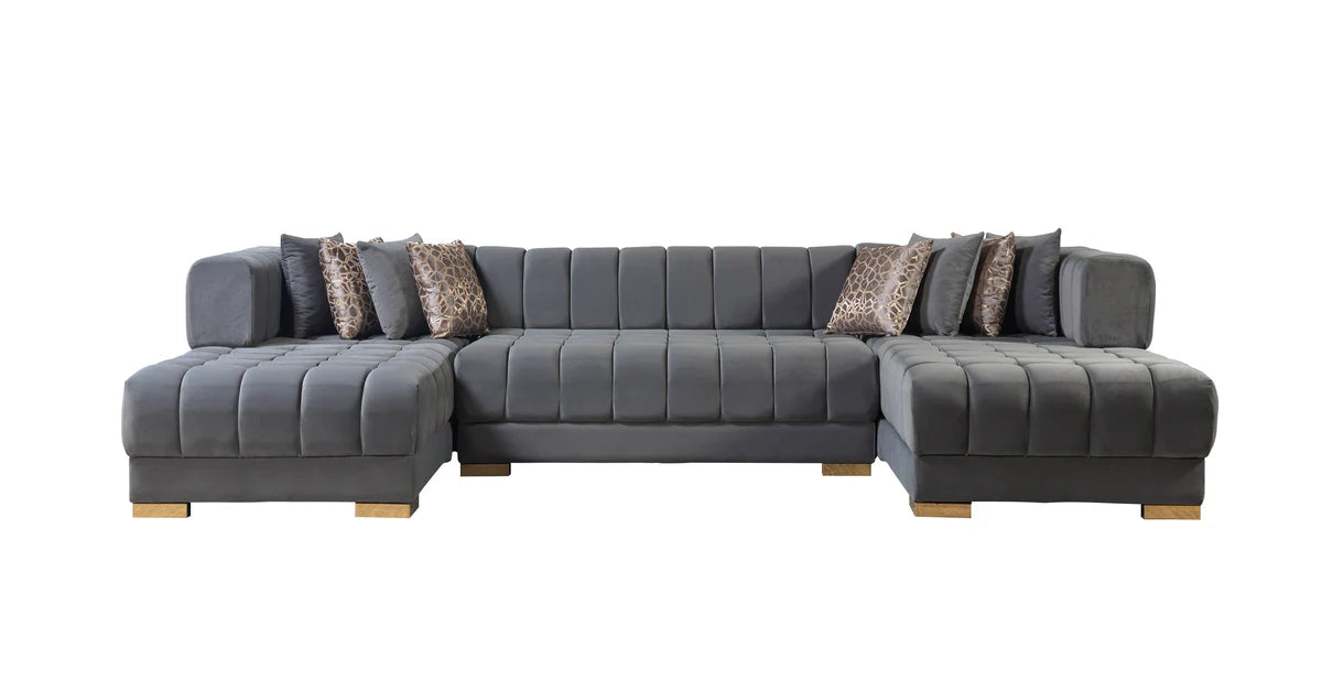 Ariana Gray Velvet Double Chaise 138" Sectional (N)