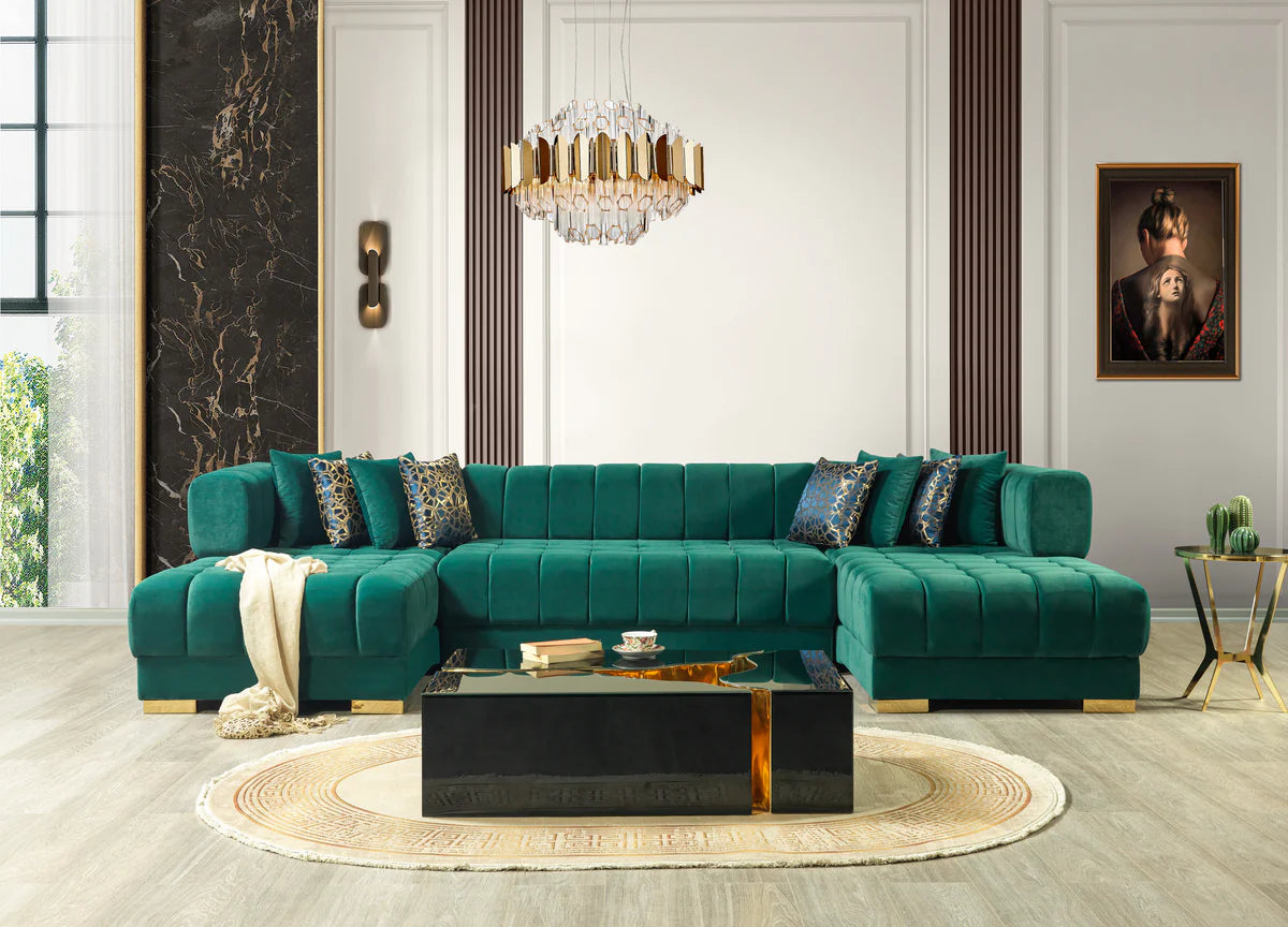 Ariana Green Velvet Double Chaise 138" Sectional (N)