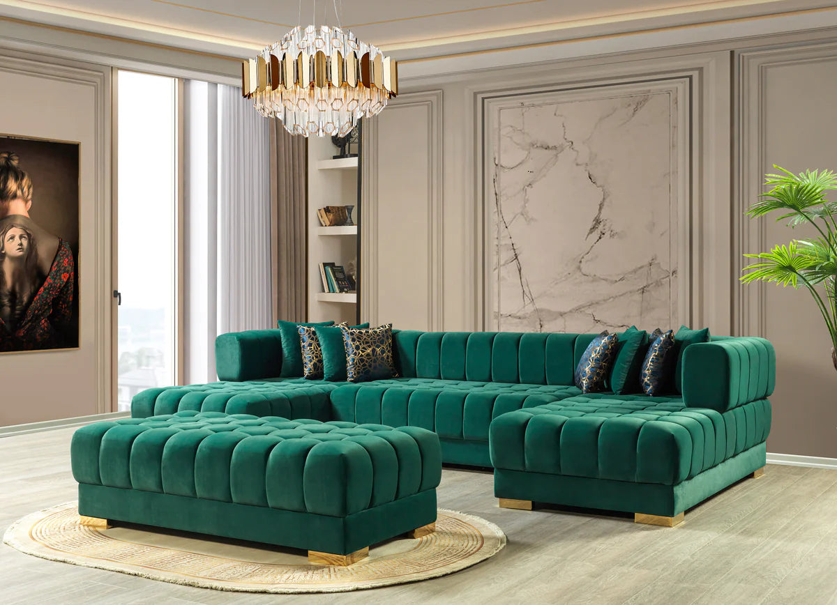Ariana Green Velvet Double Chaise 138" Sectional (N)