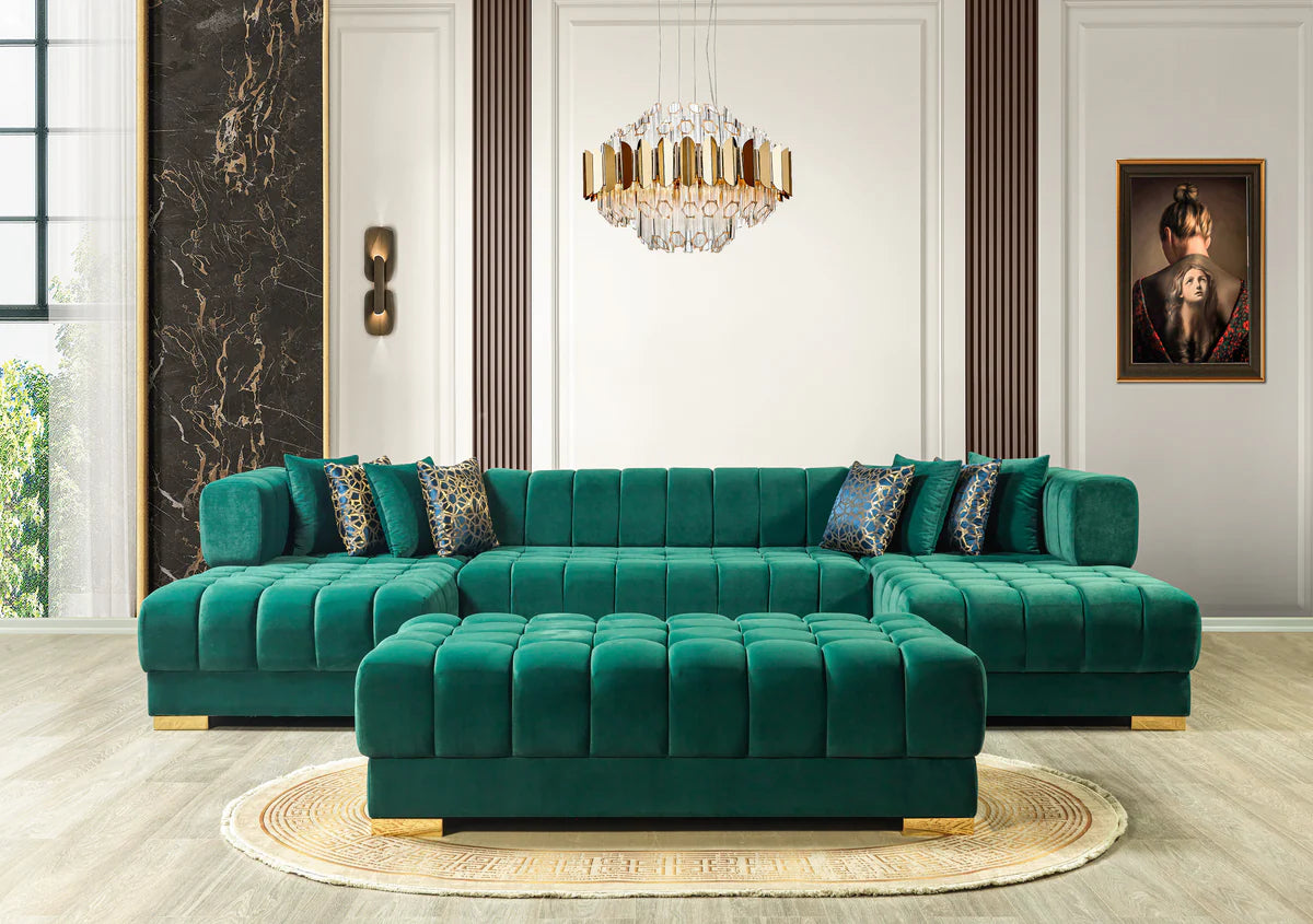 Ariana Green Velvet Double Chaise 138" Sectional (N)