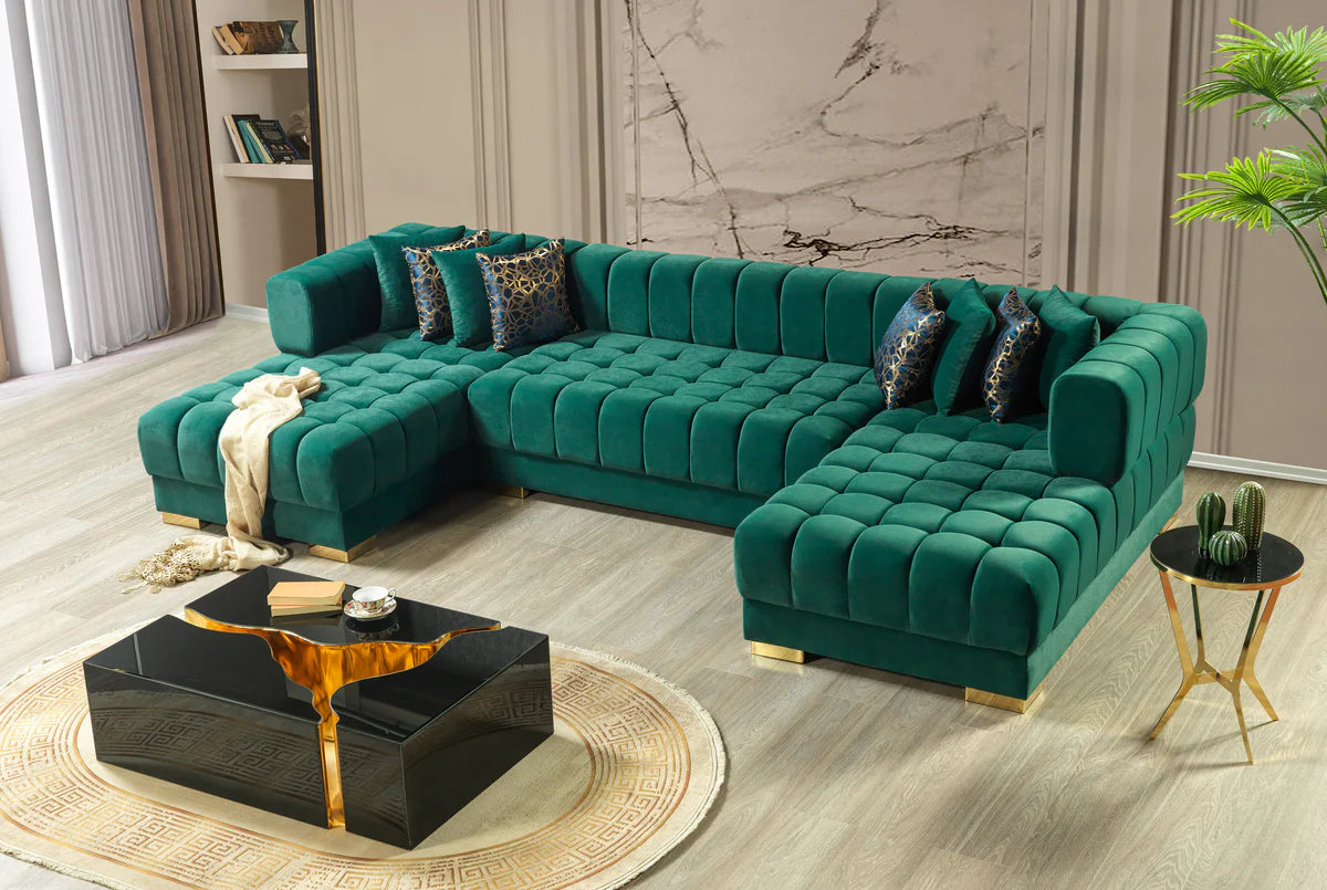 Ariana Green Velvet Double Chaise 138" Sectional (N)