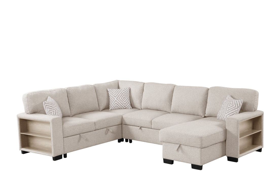 Atlantic Beige Sectional With Pull-Out Bed (HH)