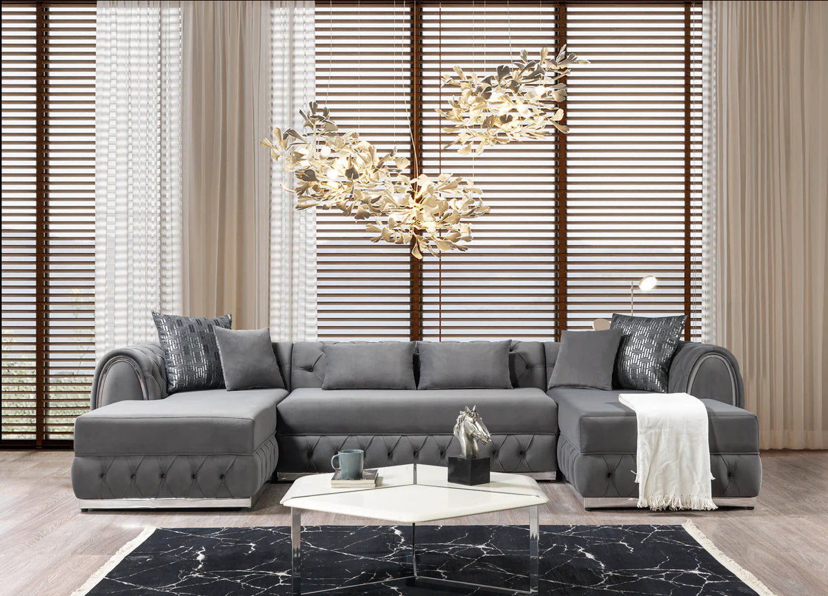 Jessie Gray Velvet Double Chaise 138" Sectiona