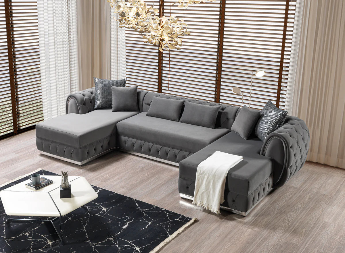 Jessie Gray Velvet Double Chaise 138" Sectiona