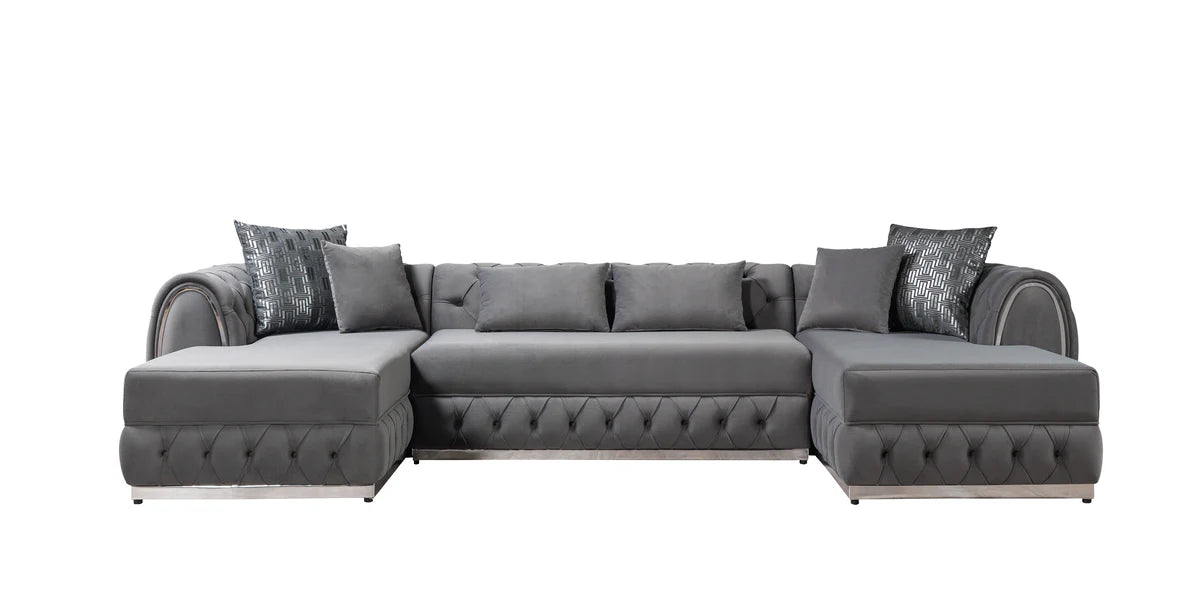 Jessie Gray Velvet Double Chaise 138" Sectiona