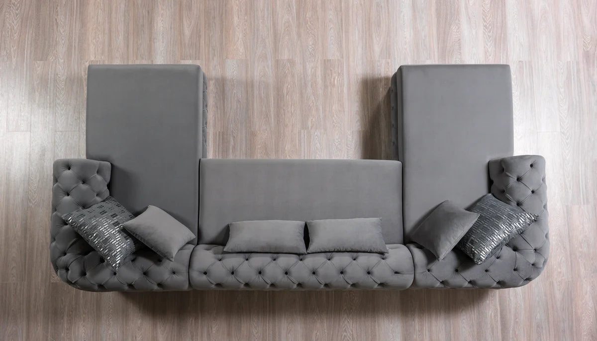 Jessie Gray Velvet Double Chaise 138" Sectiona