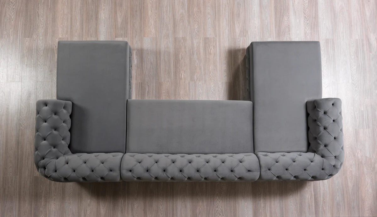 Jessie Gray Velvet Double Chaise 138" Sectiona