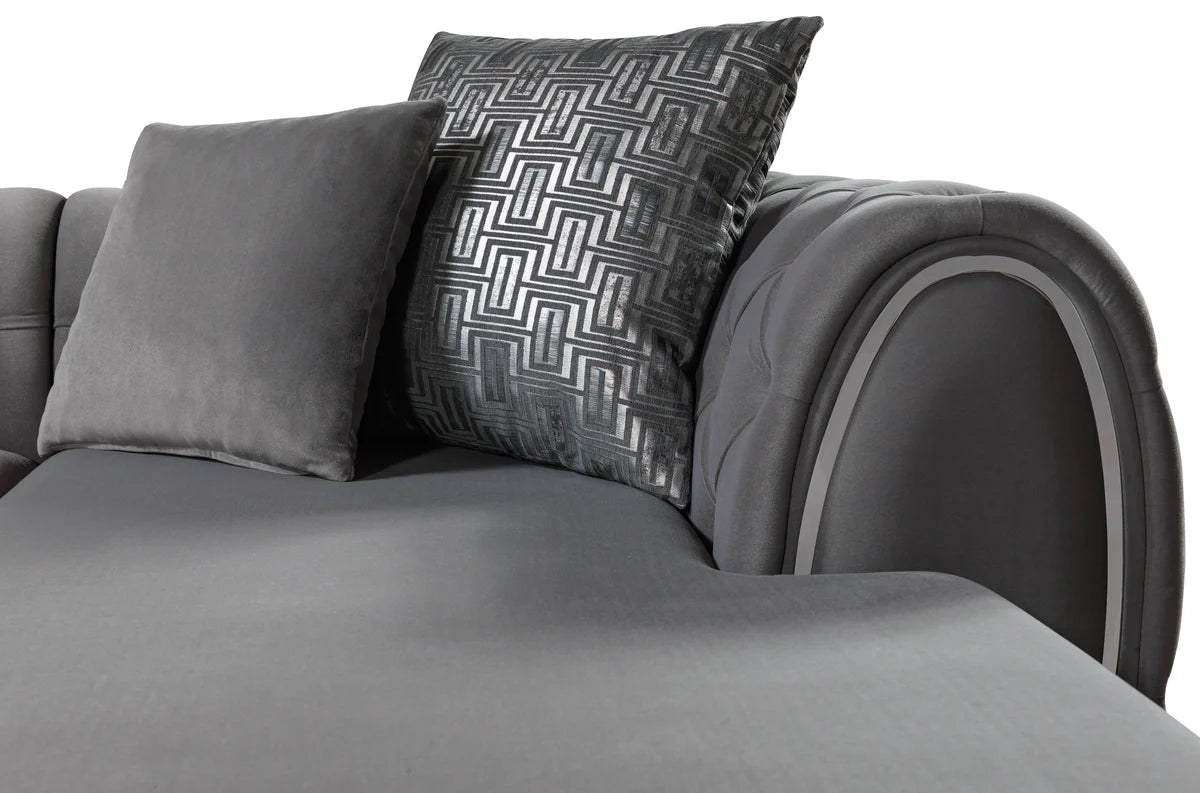 Jessie Gray Velvet Double Chaise 138" Sectiona