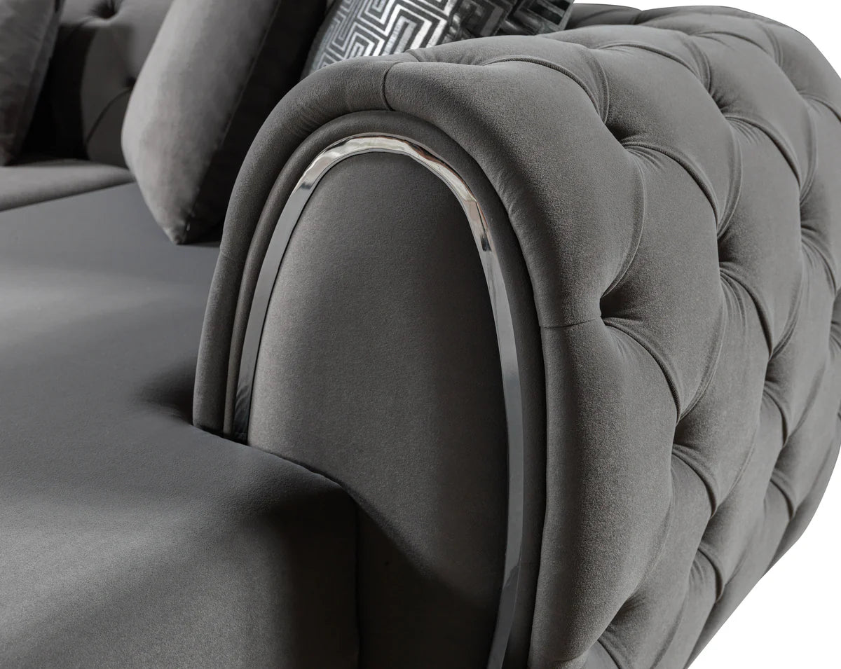 Jessie Gray Velvet Double Chaise 138" Sectiona