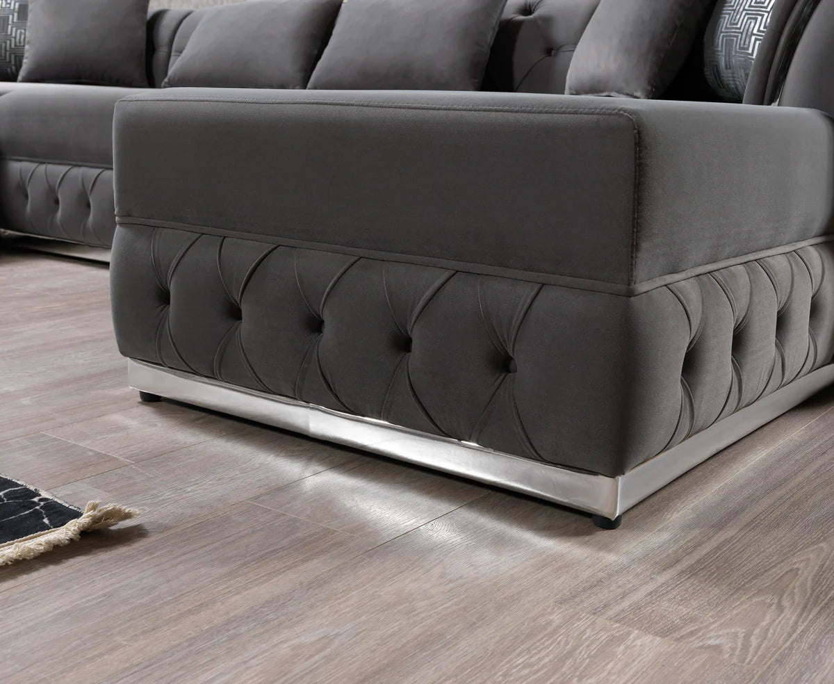 Jessie Gray Velvet Double Chaise 138" Sectiona