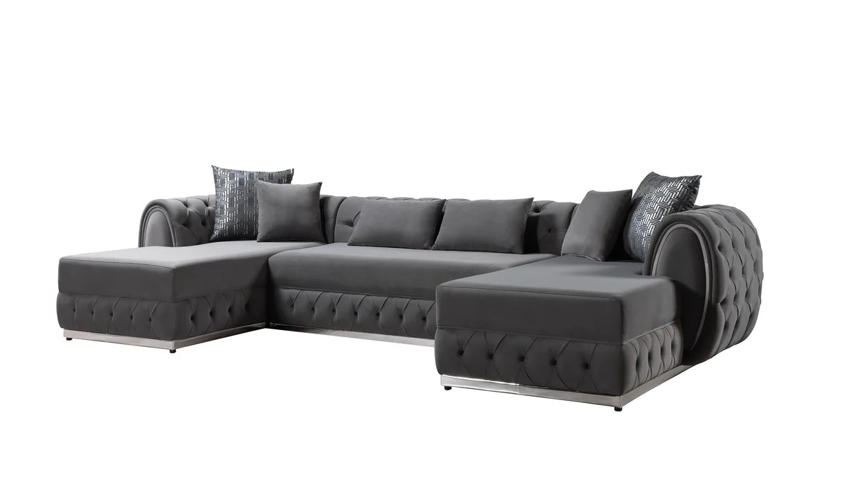 Jessie Gray Velvet Double Chaise 138" Sectiona